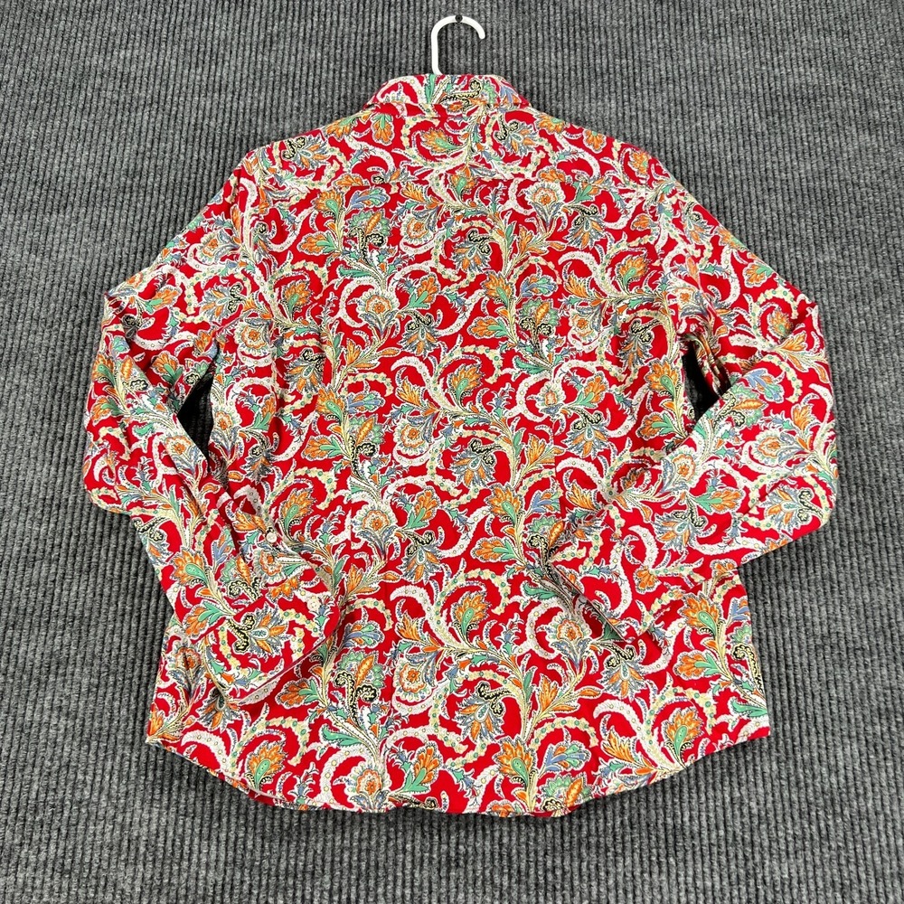 Chaps Petite Shirt Womens Large Red Paisley Long Sleeve No Iron Casual Comfort - Picture 11 of 12